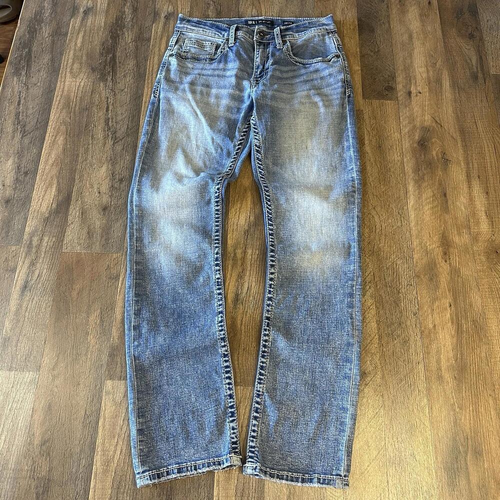 BKE Jake Straight Leg Men’s Jeans Distressed Light Wash 29x32 Stretch Whiskered